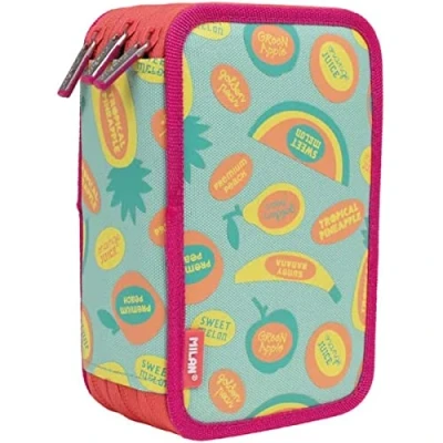 Imagen de MILAN® Plumier 3 pisos con contenido serie especial Frutikis, verde y naranja