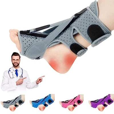 Imagen de Férula Nocturna Para Fascitis Plantar, Nuevo Soporte Ajustable Y Transpirable Tendinitis De Aquiles, Caída Del Pie, Problemas En El Talón Tobillo (Gris)