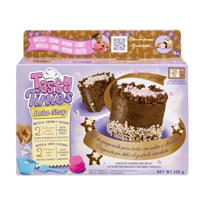 Imagen de TASTY TINIES Chocolate Kit de Repostería DIY para Niños desde 6 años Incluye 2 Mezclas Pastel, Glaseado Chocolate, Decoraciones Rosadas y Accesorios Cocción en Microondas 25s