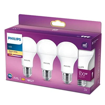 Imagen de Philips Bombilla LED Cristal, 100W, E27, Mate, Luz Blanca cálida, No Regulable, Pack de 3 unidades