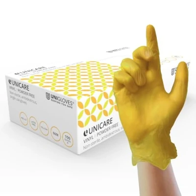 Imagen de UNIGLOVES Yellow Soft Vinyl Disposable Gloves X Large Box of 100 by Unicare