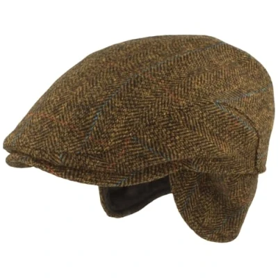 Imagen de Breiter Gorro de invierno para hombre con orejeras, gorra plana, 100% lana, protección las orejas desplegable, respetuoso la piel y cómodo, Oliva espiga cuadros, 62