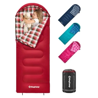 Imagen de KingCamp Saco de Dormir Franela Cálido Suave, Infantil Invierno Ultraligero, para Niños, Sleeping Bag, Manta Camping Exteriors Viaje