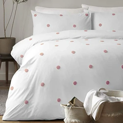 Imagen de Appletree Dot Garden Juego de Funda nórdica, Algodón, Blanco con Puntos Rosados, Doublé