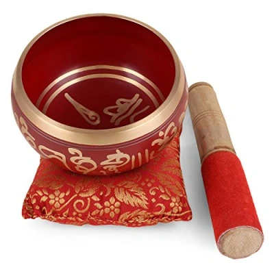 Imagen de &#039;ZAP Impex® Bol de meditación tibetano Om Mani / almohadón mao 4 pulgadas rojo