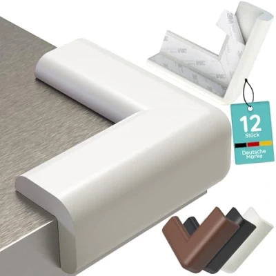 Imagen de Protector de esquinas para bebés, 12 unidades, espuma extrasuave, mesa niños, autoadhesiva, protección bebé, cantos (blanco)