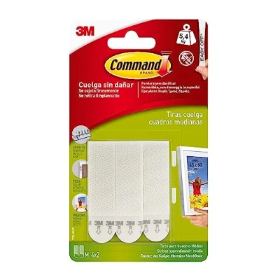 Imagen de Command tiras adhesivas para colgar cuadros, pack de 8 medianas, hasta 5.4 kg, blanco marcos, espejos, letreros o relojes pared sin agujeros y taladrar