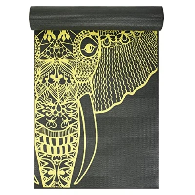 Imagen de Yoga Studio Esterilla de adhesiva diseñada Oeko Tex Antideslizante a prueba desgarros Entrenamiento Ejercicio Gimnasio Fitness Mandala &amp; Pilates Mat 183 cm x 61 6 mm Elefante