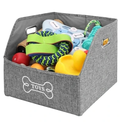 Imagen de BELLE VOUS Contenedor Plegable para Mascotas Cubo con Asas Juegos Pienso Comida o Accesorios de Perro Gato Caja Cesta Tela Gris Juguetes Perros
