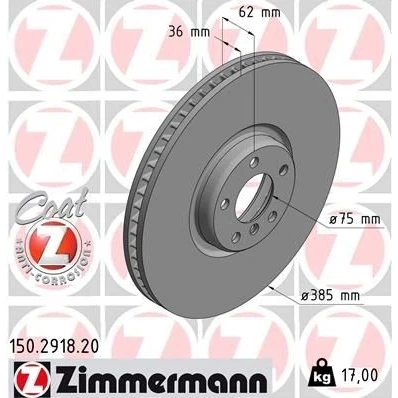 Imagen de ZIMMERMANN COAT Z 150.2918.20 Disco de freno 385 36 6/5 5 120 ventilación interna revestido altamente carbonizado BMW: X6, X5
