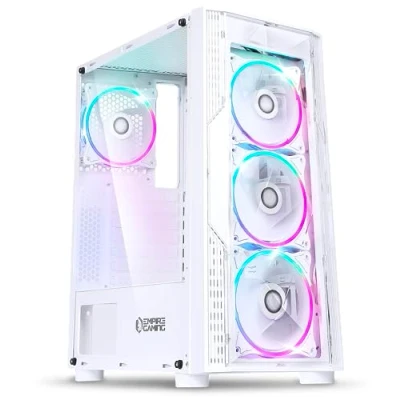 Imagen de EMPIRE GAMING Caja PC Gamer Diamond ARGB Torre Mediana ATX Frontal Diamante Plexiglás y Pared Lateral de Vidrio Templado 4 Ventiladores LED RGB direccionables 120 mm Blanco
