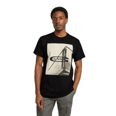Imagen de G STAR RAW Hq Oldskool Logo Lash R T Camiseta, Negro Dk Black D24683 c372 6484, L para Hombre
