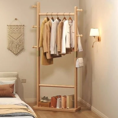 Imagen de FGHUF Perchero Burro De Madera, Un Ropa Multifuncional Madera Pie con Estantes Y 5 Ganchos para, Adecuado para Dormitorios, Salas Estar,pasillos