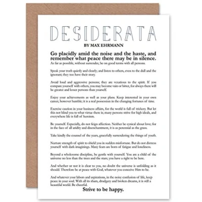 Imagen de Wee Blue Coo Desiderata Poema por MAX Ehrmann Tarjeta de felicitación/cumpleaños CP2036