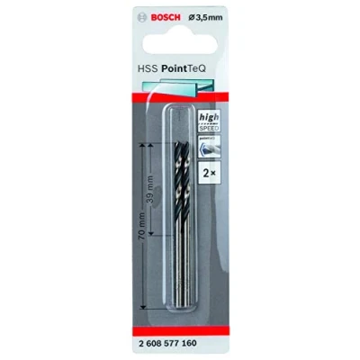 Imagen de Bosch Professional Hombre 2 brocas helicoidal HSS PointTeQ (para metal, 3,5 x 39 70 mm, accesorio de taladro), Plata, diámetro 3.5 mm