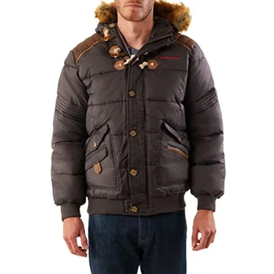 Imagen de Geographical Norway Belphegore Men Distribrands Chaqueta Hombres Impermeable Grueso Abrigo Capucha Al Aire Libre Piel Chaquetas Invierno Acolchada Parka Ideal Hombre (Gris M)