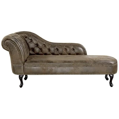Imagen de Chaise longue de piel sintética marrón con botones versión izquierda Nimes