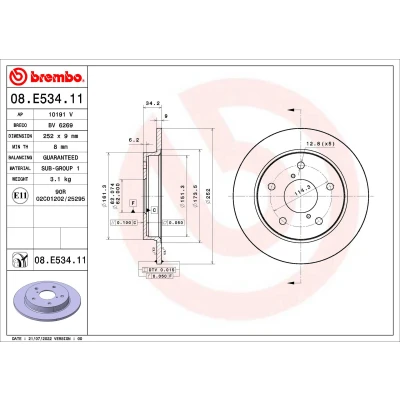 Imagen de BREMBO 08.E534.11 Disco de freno 252 9 5 macizo revestido SUZUKI: SWIFT