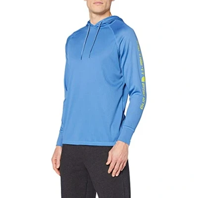 Imagen de Carhartt Camiseta de Manga Larga Con Capucha, Logotipo Gráfico, Ideal Para Pesca, Tejido Force, Hombre, Azul Federal, S
