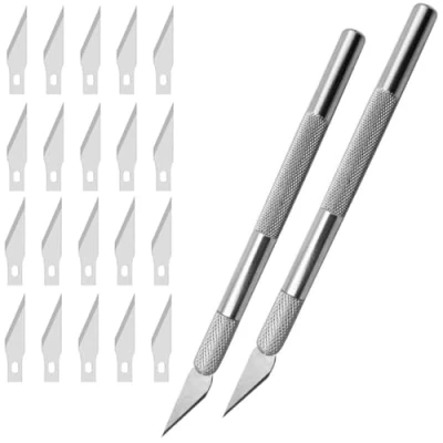 Imagen de JDXun Juego de Cuchillos Precisión,2 Piezas Cutter Manualidades con 20 Cuchillas Recambio, Cuchillo Artesanal Para Cortar y Tallar