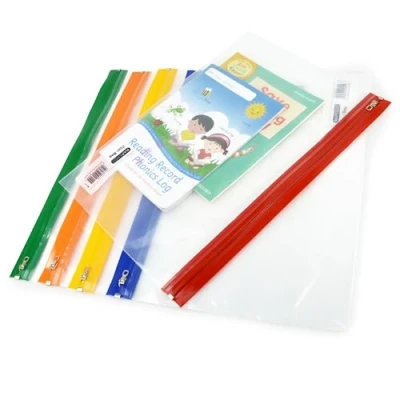 Imagen de Rapesco 1503 Bolsa Zipper con Cremallera Metálica, A4+, Transparente en Colores Surtidos, Paquete de 5