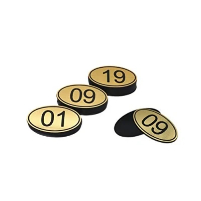 Imagen de PlayCool Números de mesa ovalados ABS grabados 30 mm x 50 (1 100) para pubs, restaurantes, clubes, gloden, del 1 al 100