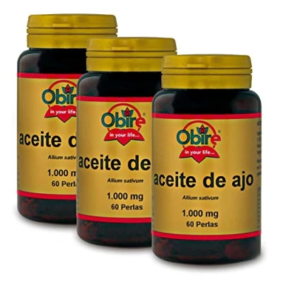 Imagen de Obire Aceite Ajo 1000 mg Complemento Alimenticio Antiinflamatorio Natural Favorece la Circulación Ayuda a mantener los niveles de colesterol No Gluten ni Lactosa 60 Perlas 3 unidades