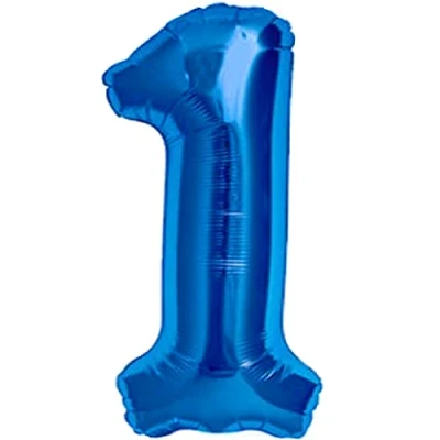 Imagen de Globo 1er Cumpleaños Número 1 Azul Gigante, XXL 100 cm. Decoración para Niño. Aire o Helio.