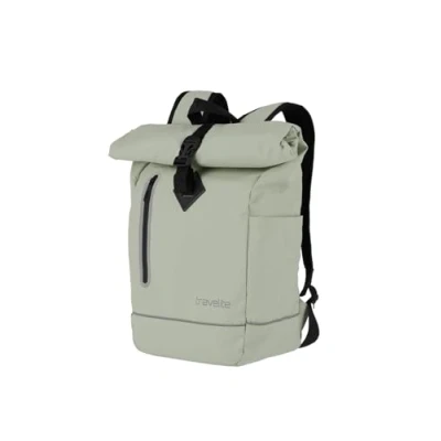 Imagen de travelite Basics Roll Up Rucksack, Mochila Hecha de Material Impermeable, Escolar Poliéster con Reflectores y Cierre Enrollable, 400 g, 48 cm, 19 Litros, Marfil