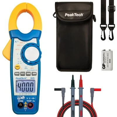 Imagen de PeakTech 1615 Pinza Amperimétrica 1000A Ac/Dc, Multímetro Amperimétrica, Tüv/Gs, Cat IIi, 4000 Cuentas, Voltímetro Sin Contacto, Amperímetro, Probador de Continuidad Máx. 600 V