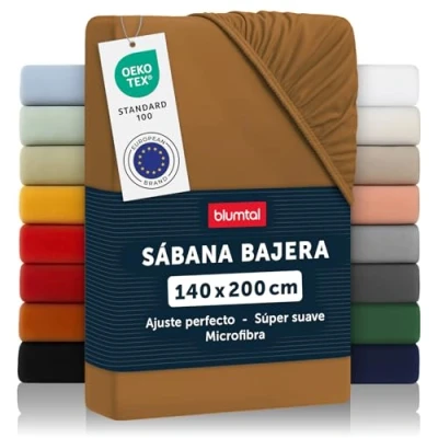 Imagen de Blumtal Basics Sábana Bajera Ajustable de Microfibra Cepillada para colchón 25 27 cm Altura, Cama 140: 140 x 200 30cm, Pumpkin Spice Marrón