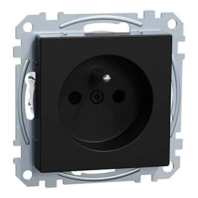 Imagen de Schneider Electric Merten MEG2600 0403 Enchufe con clavija de protección contacto, terminales rosca, táctil, sistema M, color negro mate