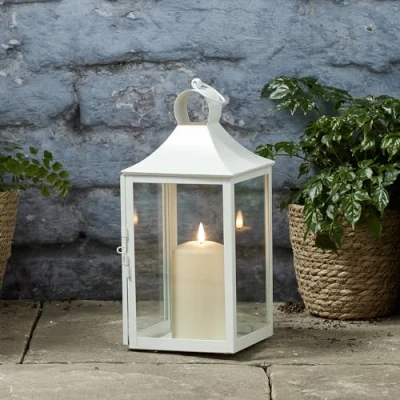 Imagen de Lights4fun Farolillo de Metal 34 cm Color Blanco con Vela TruGlow® LED Para Exteriores