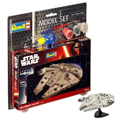 Imagen de Revell Set Maqueta de Star Wars Millennium Falcon, Escala 1: 241, Kit réplica exacta con Muchos Detalles, Model Juego Base Accesorios, fácil Pegar y para pintarlas (63600), 10,0 cm Largo