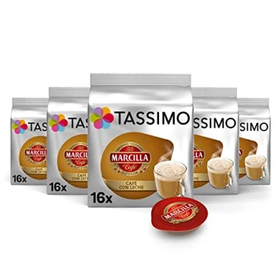 Imagen de Tassimo Cápsulas Marcilla Café con Leche 80 Compatibles Cafetera 5PACK Amazon Exclusive