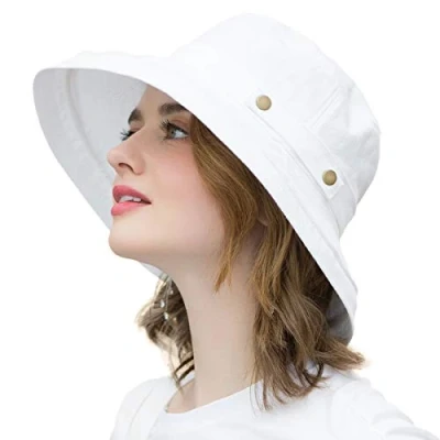 Imagen de SOMALER UPF50 Sombrero de sol plegable algodón para mujer, blanco, Talla única