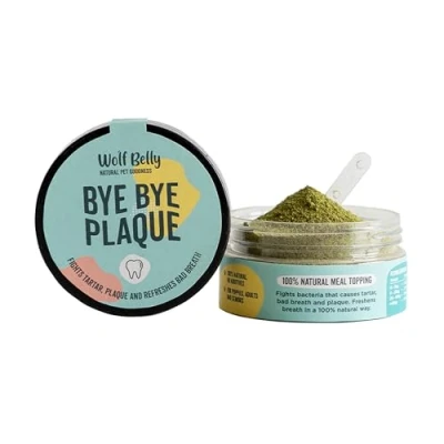 Imagen de Wolf Belly Polvos para Mal Aliento Perros 100% Natural (60 gr) Alternativa al Cepillo Dientes Perro y Pasta de Dientes, Algas Antisarro Gatos, Reduce Sarro Perros, Cuidado Bucal Bye Plaque