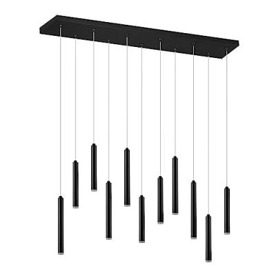 Imagen de Trio, Colgante, Tubular incl. 11 x LED,SMD,2,8 Watt,3000K,350 Lm. Plástico, Blanco, Cuerpo: Metal, estera negra A:115,0cm, L:15,0cm, A:150,0cm Regulable mediante interruptor,IP20,Regulable en altura