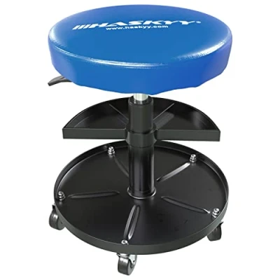 Imagen de Haskyy Asiento de la mecánica con el Almacenamiento Azul I Taburete Neumático ø38, 5 cm 2 estantes 390 520mm