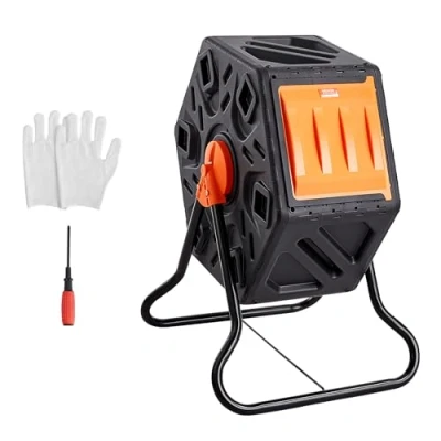 Imagen de VEVOR Compostador Giratorio de Jardín 70 L Contenedor Abono 360 Doble Cámara PP Sin BPA Carga 20 kg para Compostaje Residuos Orgánicos Cocina Jardinero Terraza Patio Exterior