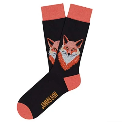 Imagen de Jimmy Lion Calcetines Fox Head en color Negro, fabricados algodón peinado de primera calidad.Talla 36 40 media caña.
