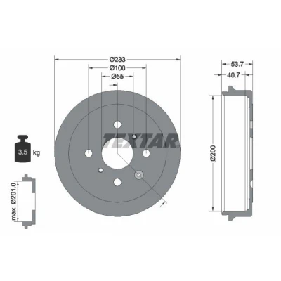 Imagen de TEXTAR 94026500 Tambor de Freno sin cojinete rueda, perno sujeción buje rueda 233 TOYOTA: Aygo