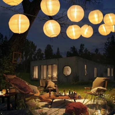Imagen de LQWELL Guirnaldas de Luces Solares Linternas Exterior 8M 30 LED 2 Modos Lámpara Colgante Solar Impermeable Decoración Jardín Blanco Cálido para Balcón, Patio, Fiesta, Navidad (1 PCS)