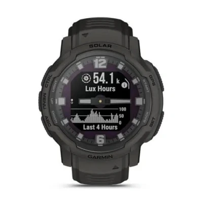 Imagen de Garmin Instinct Crossover Solar, Smartwatch híbrido, 45 mm, Carga Diseño Rugged y Manecillas Super Luminova, Tiempo de 70 Días, +30 Deportes, GPS, Cardio, SpO2, Activity Tracker (Graphite)