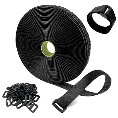 Imagen de Newaner 10M bridas para cables con 50 hebillas, tiras de reutilizables 2cm ancho, ataduras cable longitud corte libre, Oficina, Hogar organizador cables, mangueras, negro