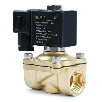 Imagen de U.S. Solid válvula solenoide de latón G 3/4 pulgadas 12 V CC normalmente cerrada NC 10 bar, eléctrica para agua, aire, diésel, queroseno, gasolina