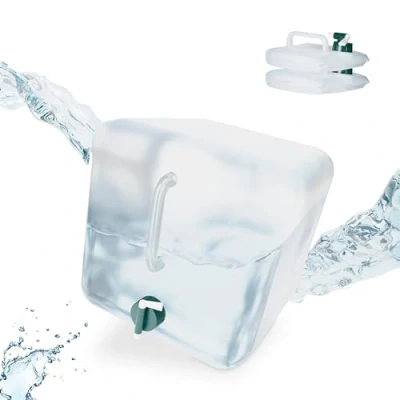 Imagen de Relaxdays Pack 3 Bidones Plegables, 20 L, Garrafas Agua, Grifo, Depósitos Líquidos Camping, sin BPA, Transparente/Verde