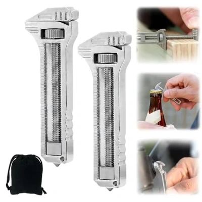 Imagen de 2 Piezas Mini Llave Ajustable, Portable Bottle Opener, Multitool Wrench Gadgets, Herramienta Compacta De Inglesa, Compact Titanium Multitool, Abrebotellas, Llavero Crowbar, Ajustable