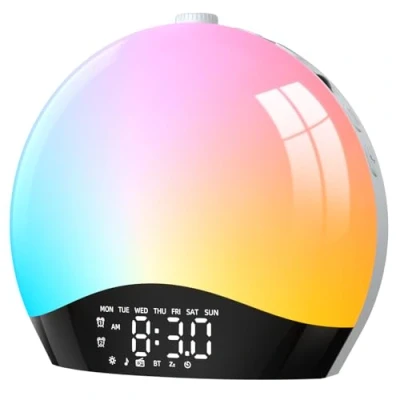 Imagen de LIORQUE Despertador Luz Natural, Amanecer Simulación de y Atardecer con Radio, 9 Colores Dinámicos 20 Niveles Brillo, 2 Alarmas Snooze, Modo Fin Semana
