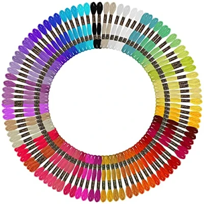 Imagen de Curtzy Set Hilos para Bordar (100 Madejas) 8 m Colores Arcoíris 6 Hebras Pack Hilo Manualidades, Punto de Cruz, Pulsera Amistad, Arte con Coser y Ganchillo